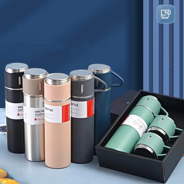 Kit Garrafa Térmica Inox 500ml Com 3 Xícaras - Imagem 2